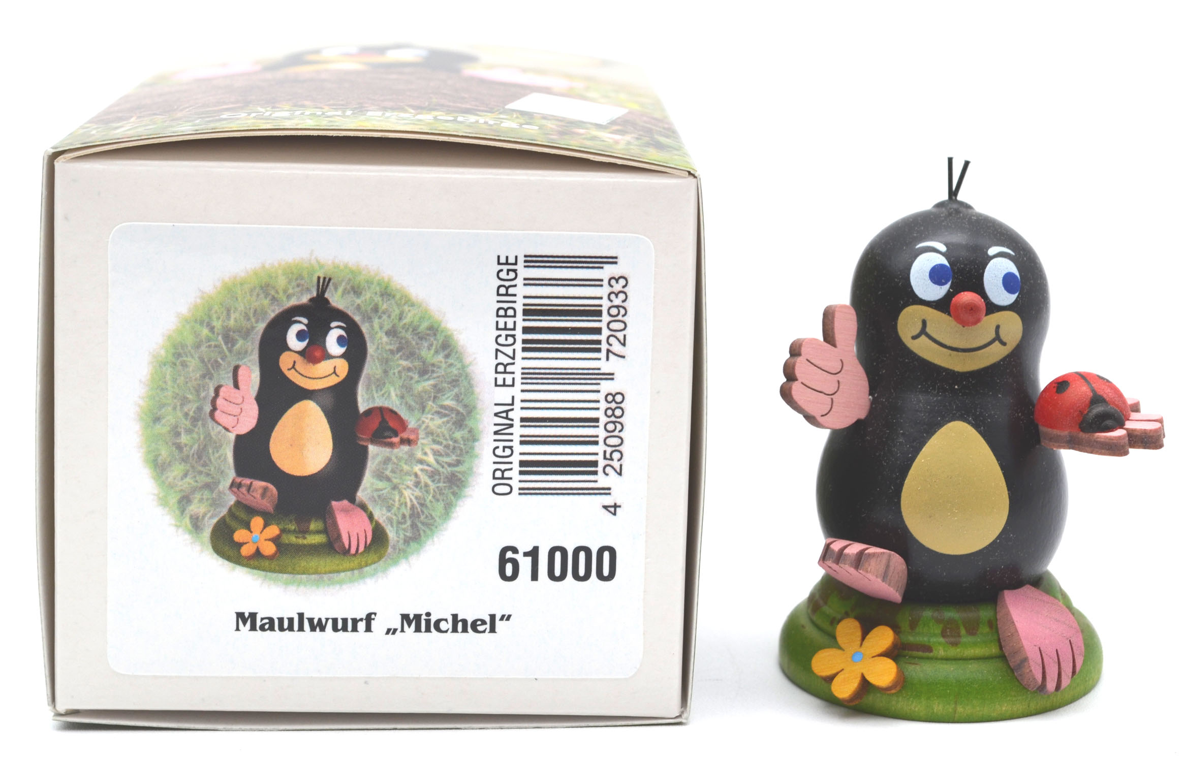 Maulwurf "Michel" mit Marienkäfer ca. 7 cm hoch