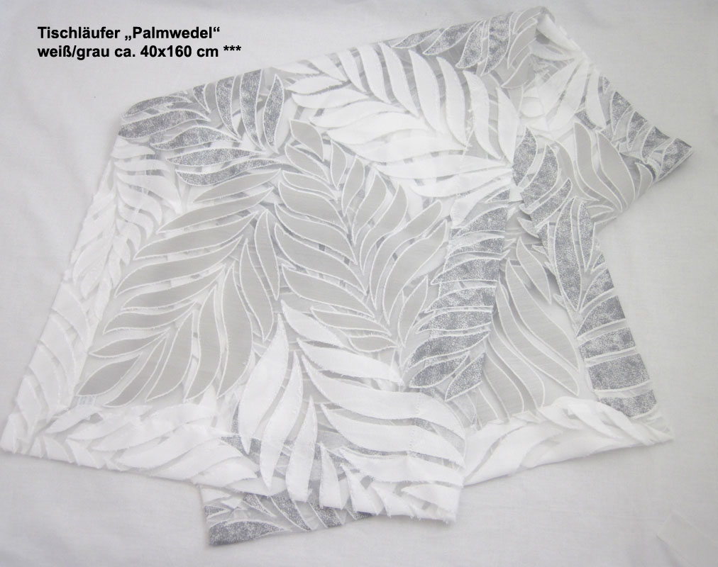 Tischläufer „Palmwedel“ weiß/grau ca. 40x160 cm