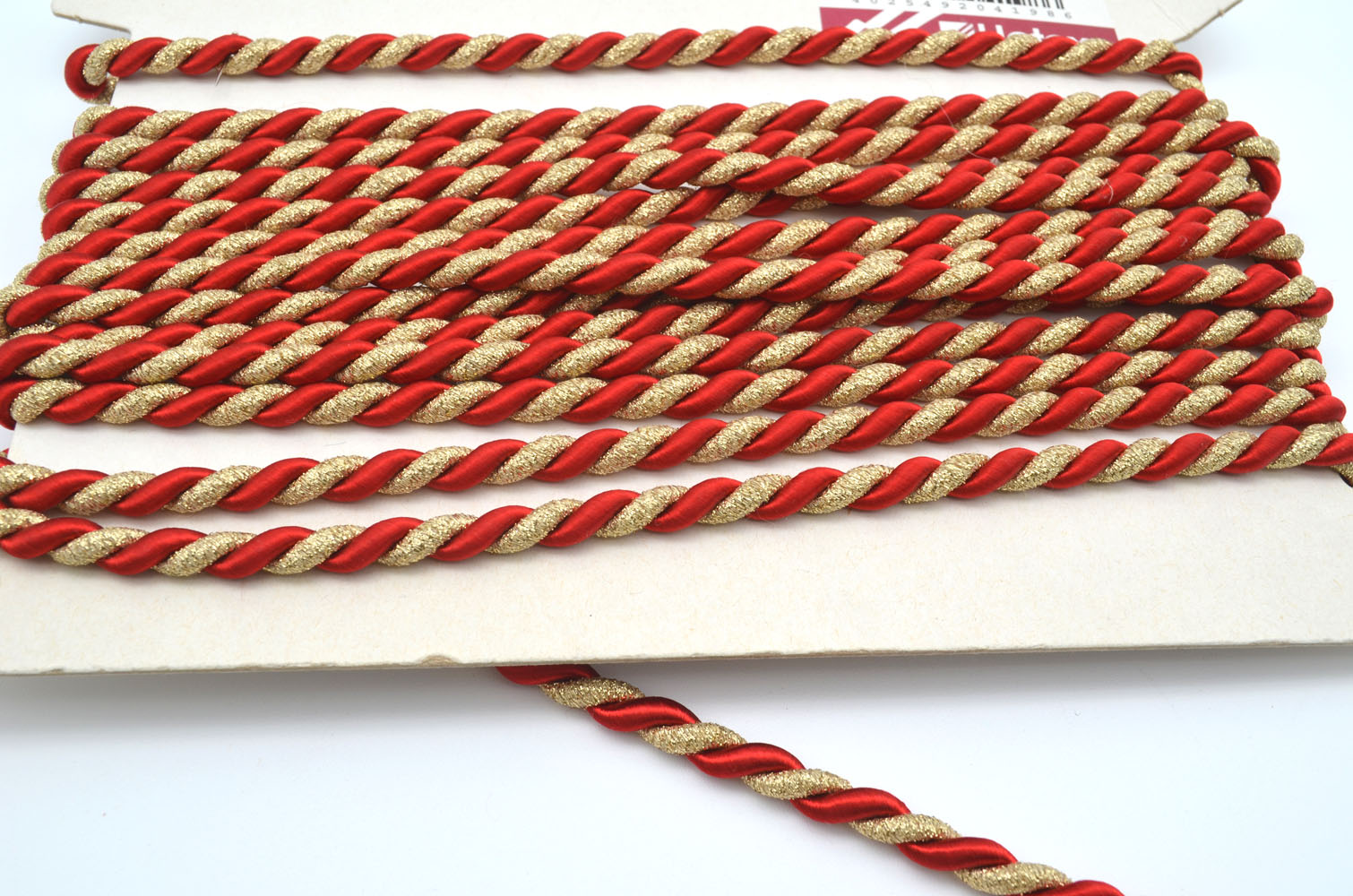 1 Meter Gedrehte Kordel – 7 mm – Rot & Goldlurex (2-farbig)
