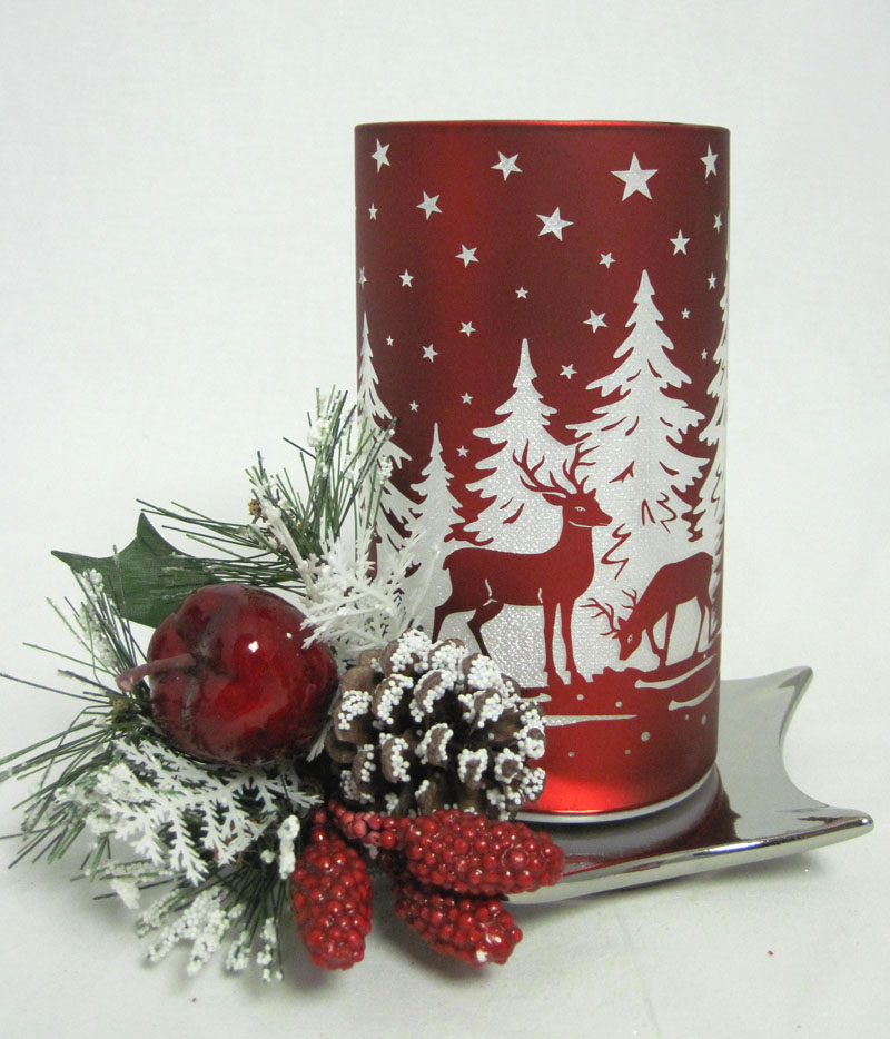 LED Deko-Licht Leuchte Glas medium Nr.2* Rot, Tiere im Wald, LED+Timer