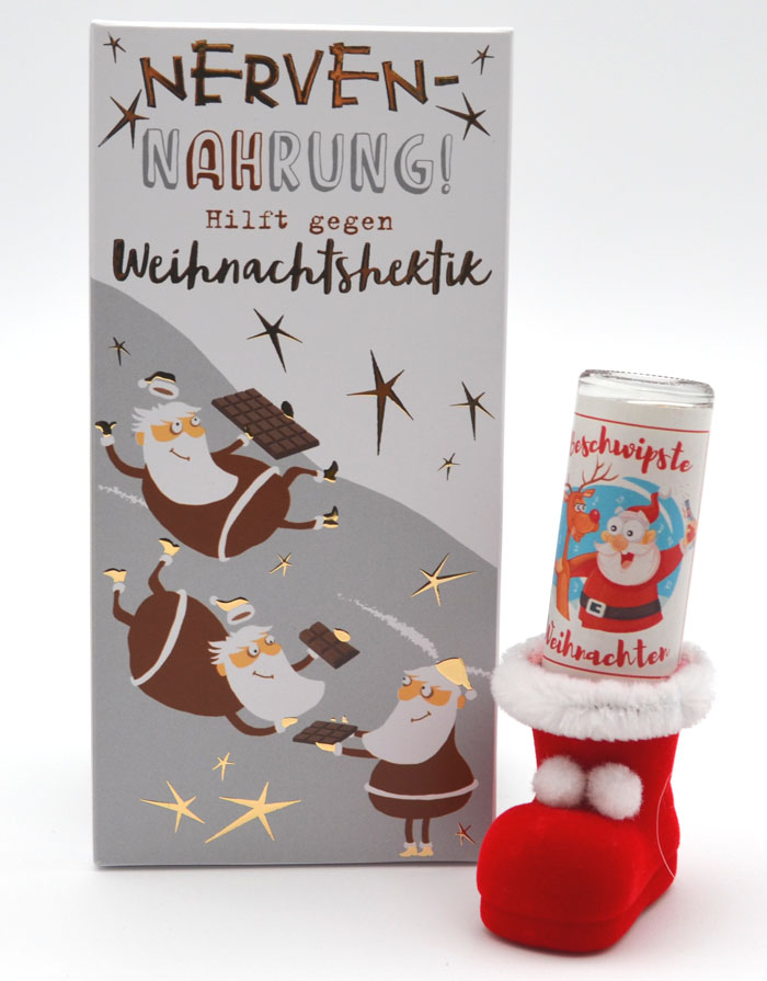 Geschenk-Set Schokolade mit Nicolausstiefel Beschwipste Weihnachten