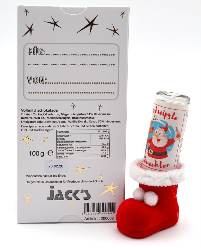 Geschenk-Set Schokolade mit Nicolausstiefel Beschwipste Weihnachten