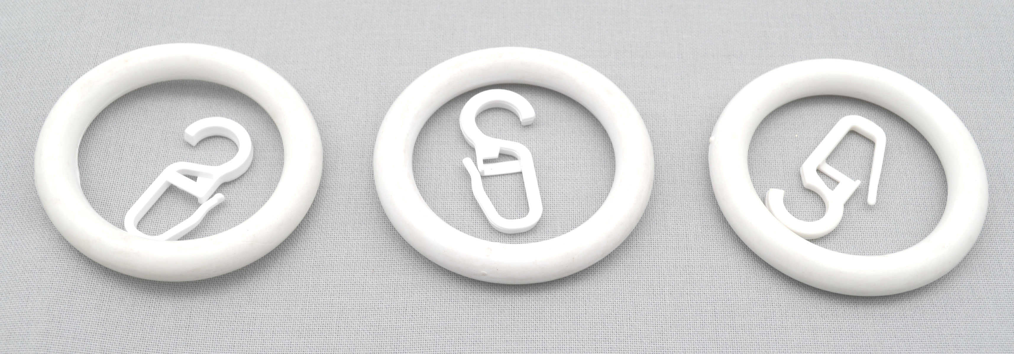 3 Stück Ringe mit Faltenhaken Kunststoff weiss für Stil 28 