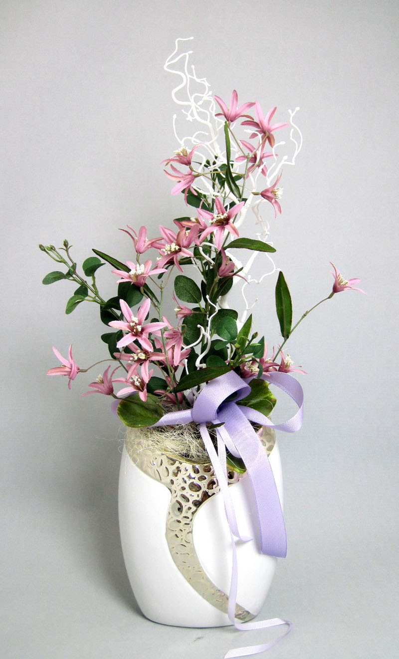 Kunst-Blumenarrangement lila in Keramik-Vase ca. 57x16x15 (HxBxT)