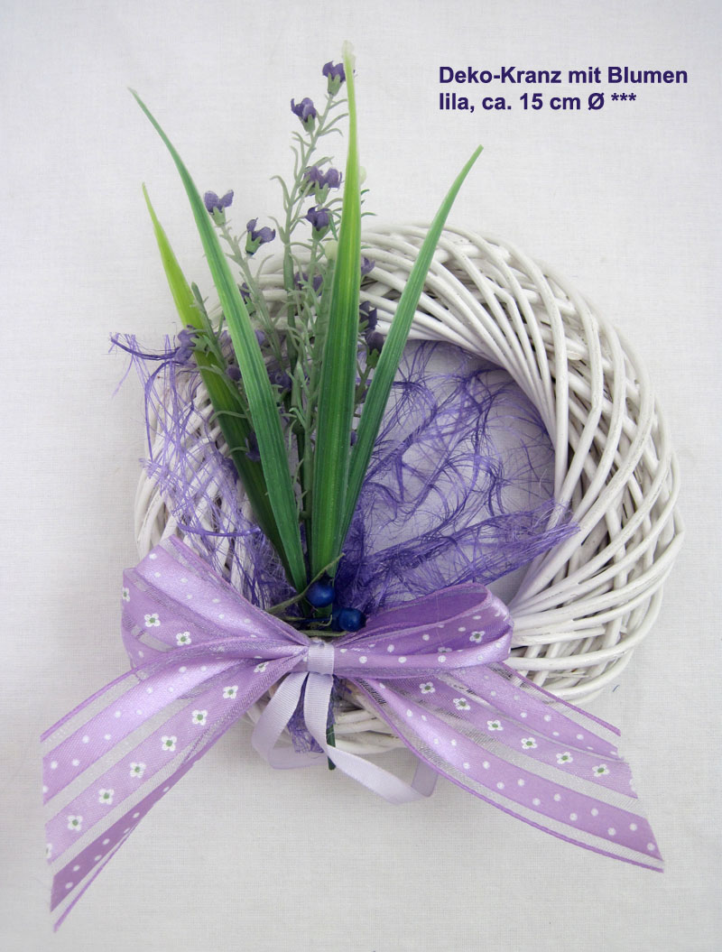 blumenkranz_schleife_wei_lila Deko-Kranz mit Blumen, lila, ca. 15 cm Ø V1