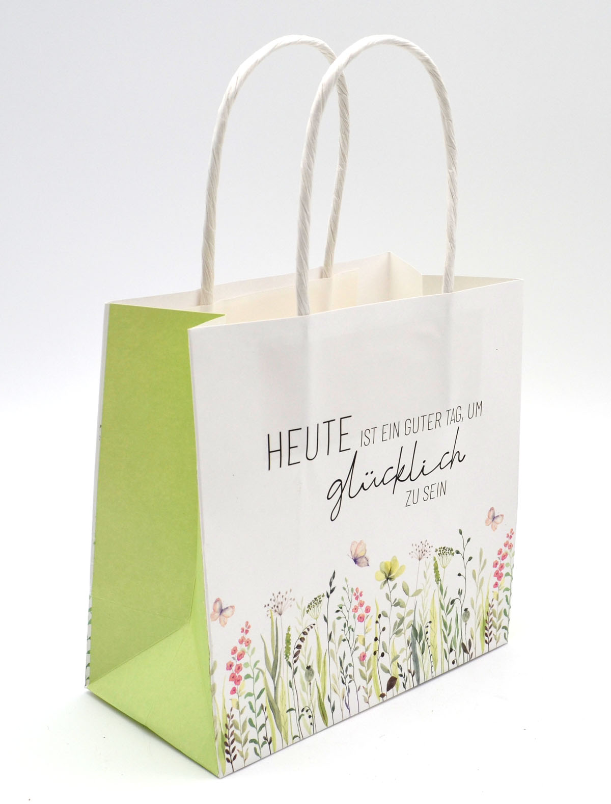 3 Stück Geschenktüte Geschenktasche "glücklich sein" bunt ca. 15x15x8 cm 