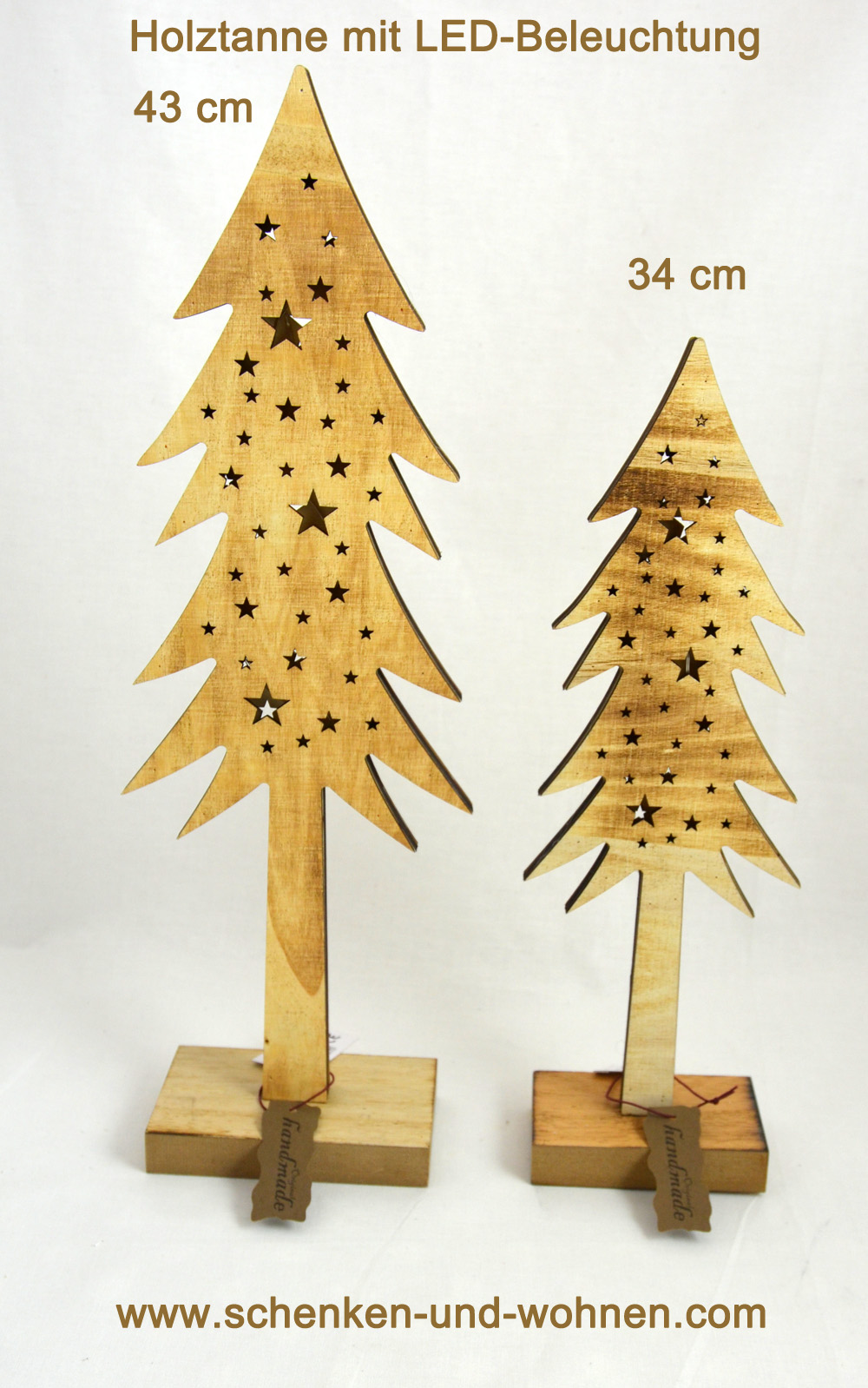 Tanne Holz natur geflammt mit LED ca. 43 cm