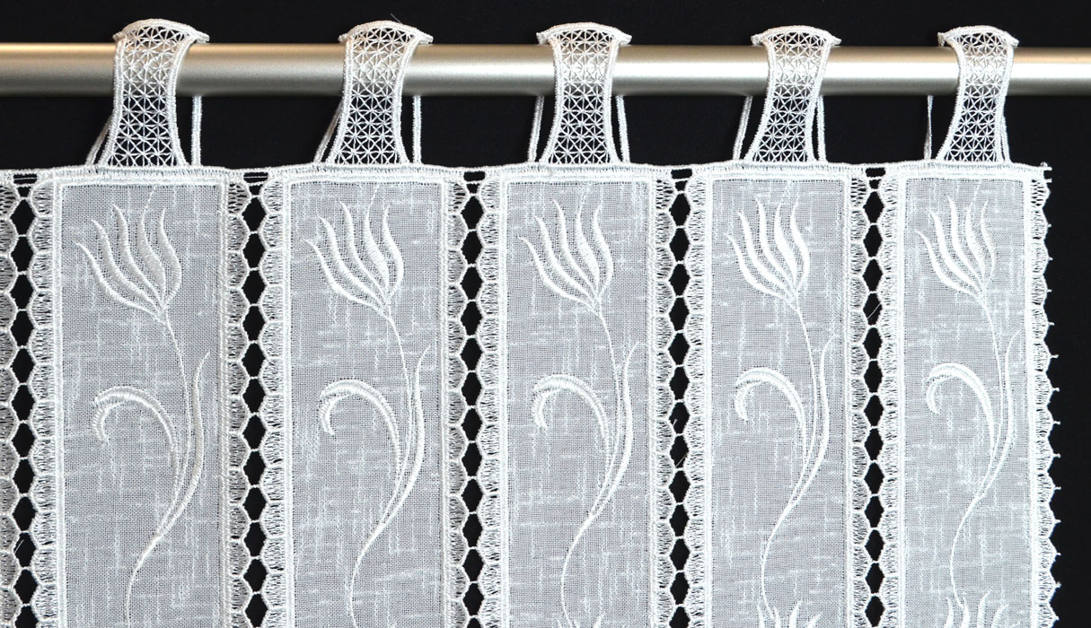 Kurzgardine Stickereipanneau Leinenoptik 45 cm x 16 cm (2 Teile)