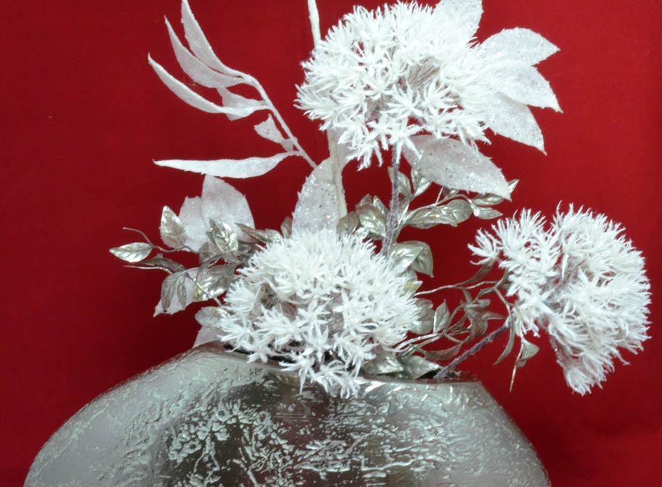 Alliumzweig mit 3 Blüten Winter-weiss 80 cm Glitzereffekt