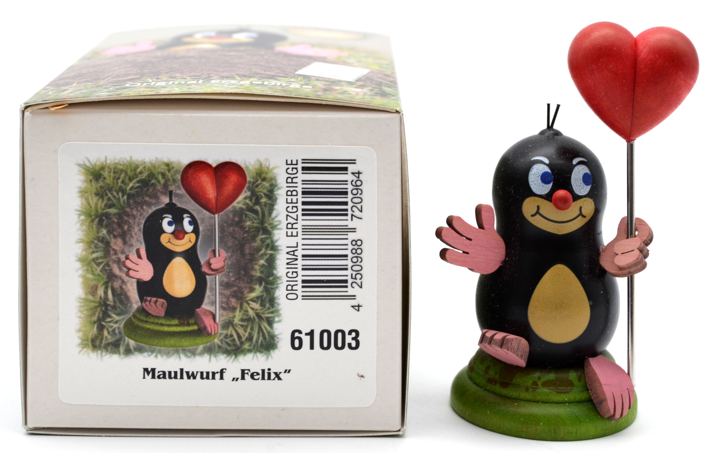 Maulwurf "Felix" mit Herzballon ca. 7 cm hoch 