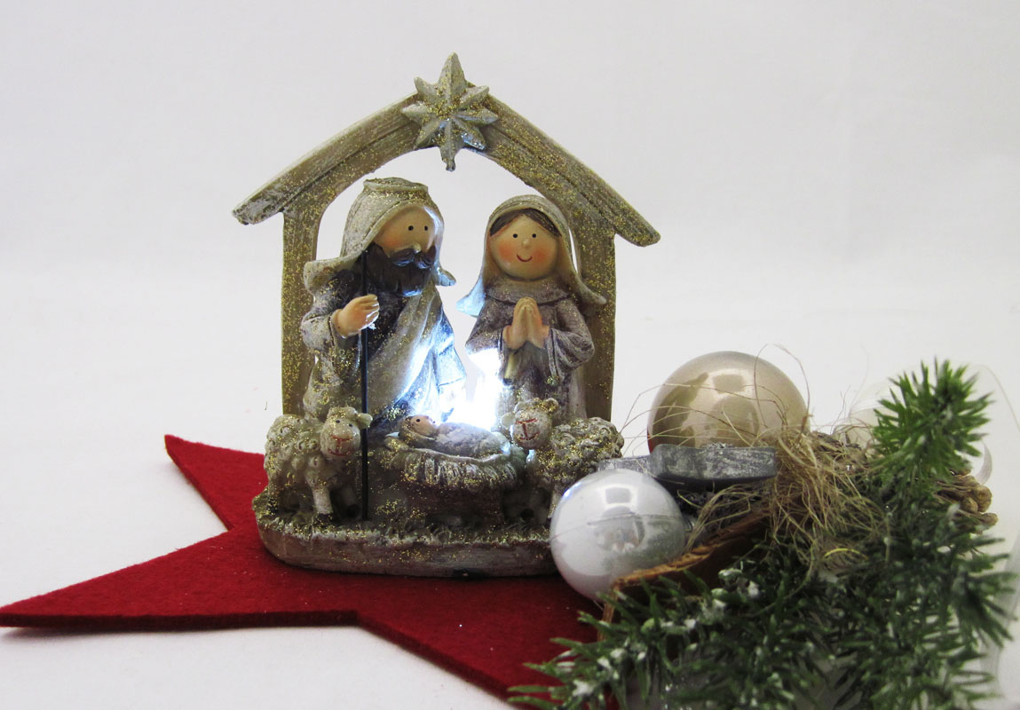 Heilige Familie mit LED-Licht Creme-Gold ca. 9,0 x 5,0 x 11,0 cm (B/T/H)
