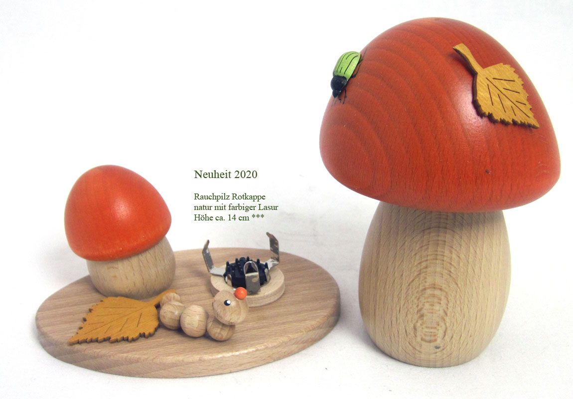 36001_rotkappe_rauchfigur_14cm Rauchpilz Rotkappe natur mit farbiger Lasur ca. 14 cm - Neu 2020