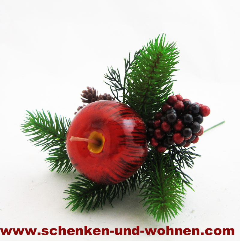 Künstlicher Mix - Tannenzweig mit rotem Apfel 25 cm