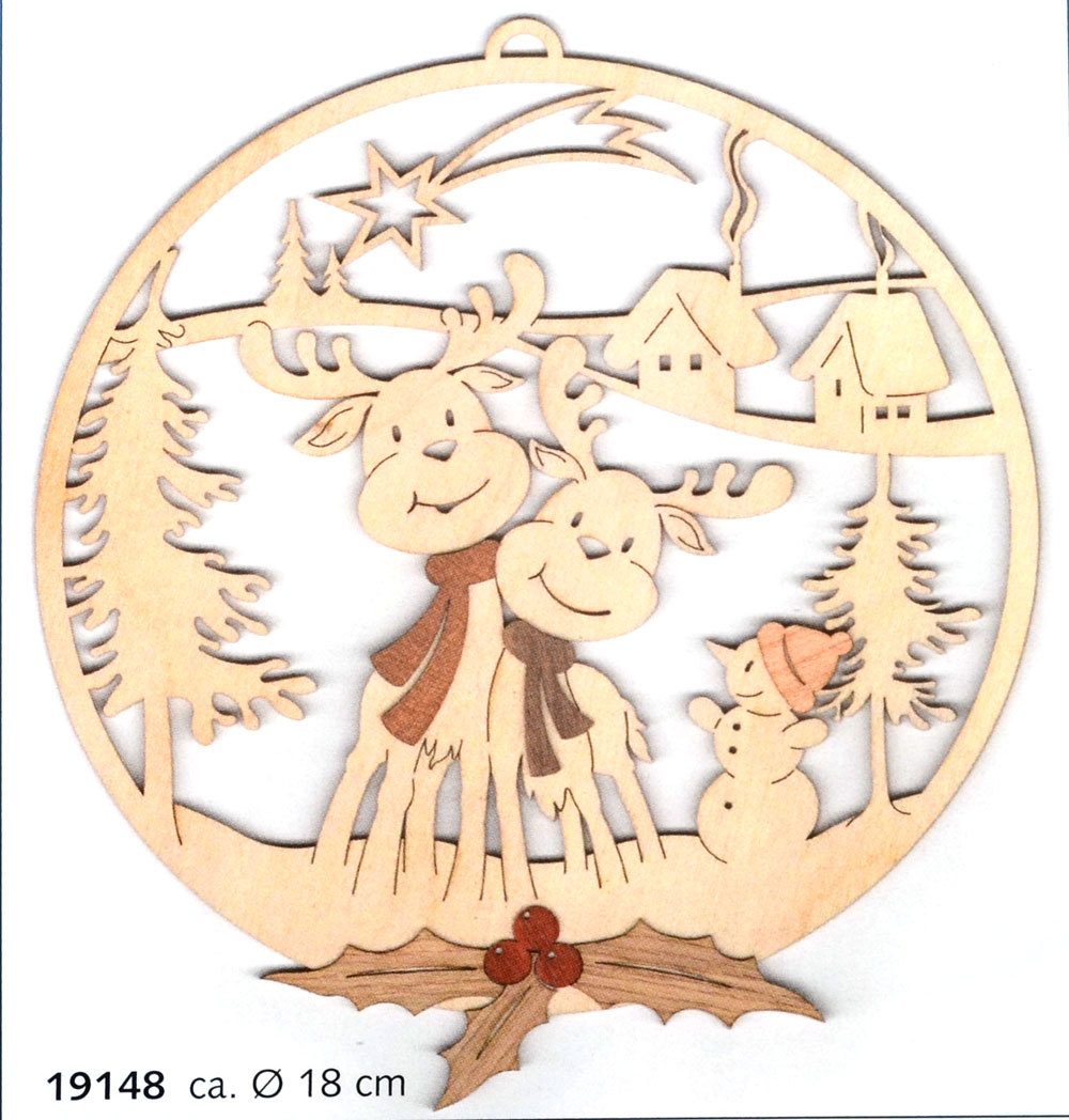 Fensterbild Motiv Elche mit Schneemann d=18 cm Echt Erzgebirge 