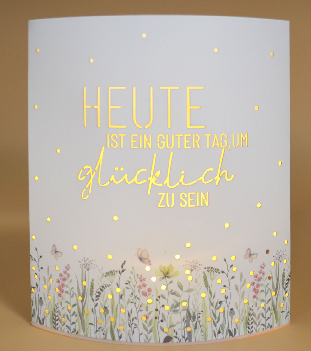 LED-Laterne Poesielicht glücklich sein zum Stehen oder Hängen mit Timer 16x13,x5 cm