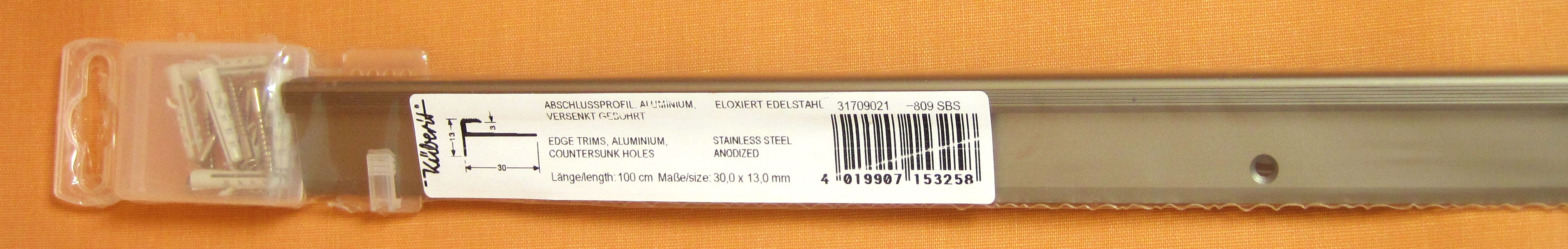 Abschlußprofil mit Nase 30,0 x 13,0 mm Alu eloxiert edelstahl 1 m SB 809