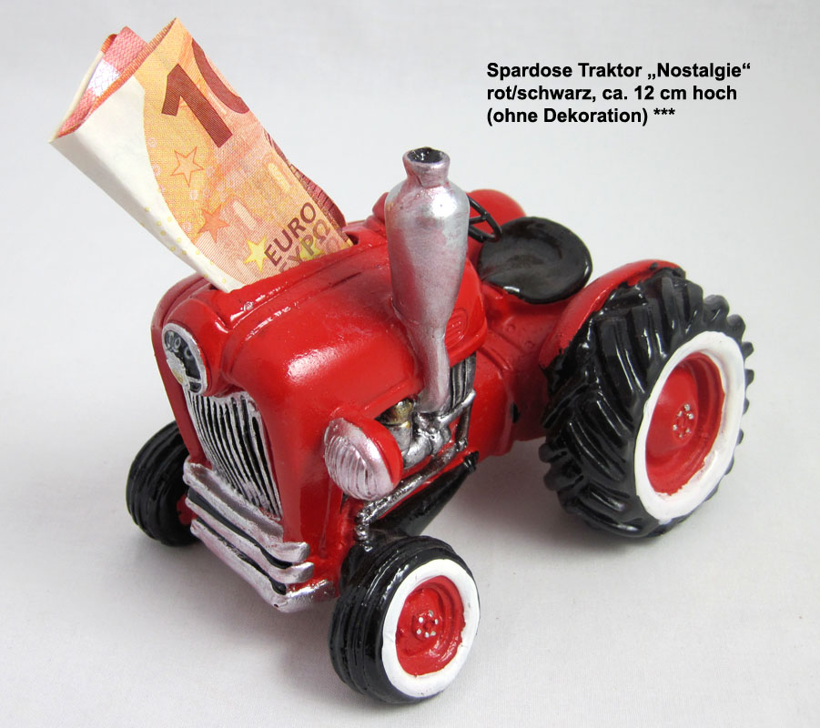 Spardose Traktor Nostalgie, rot/schwarz, ca. 12 cm hoch