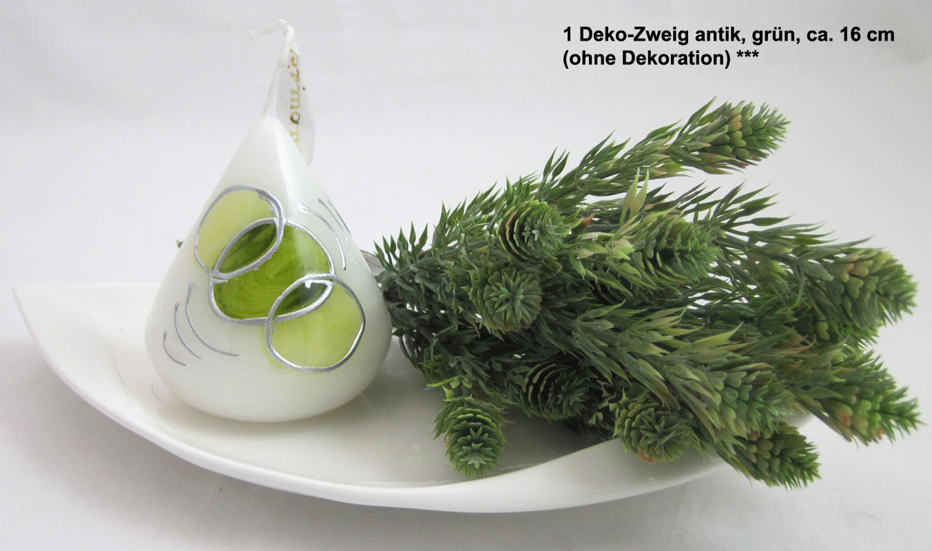 1 Deko-Zweig antik, künstlich, grün, ca. 16 cm