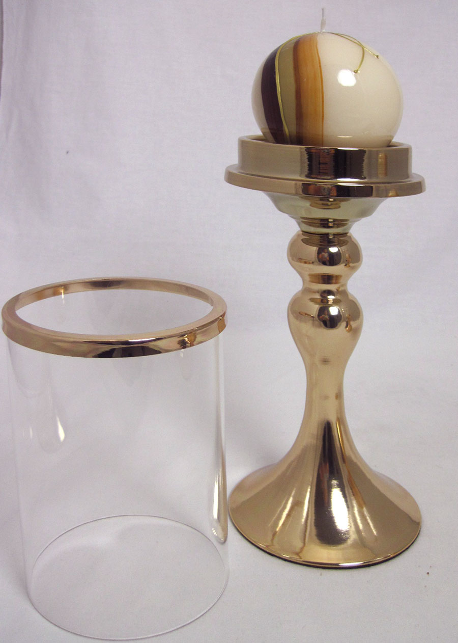 Metall Windlicht mit Glas gold für Stumpe und Spitzkerze ca.36,5x11x11cm H/B/T