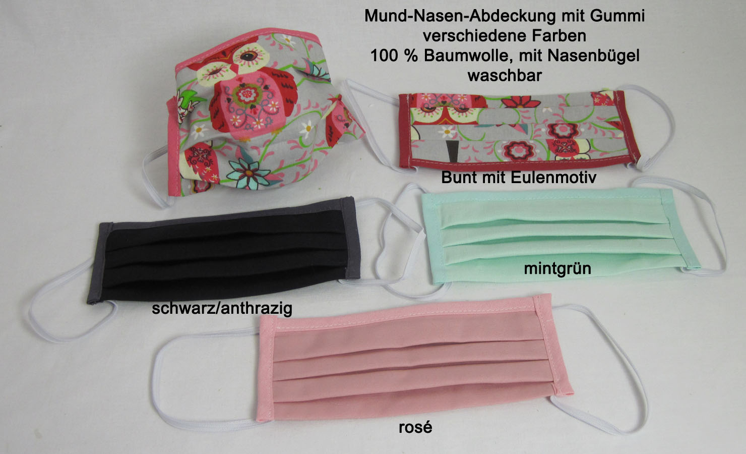 Waschbare Mund-Nasen-Abdeckung aus 100 % Bw ca. 17x10 cm skin mit Gummi