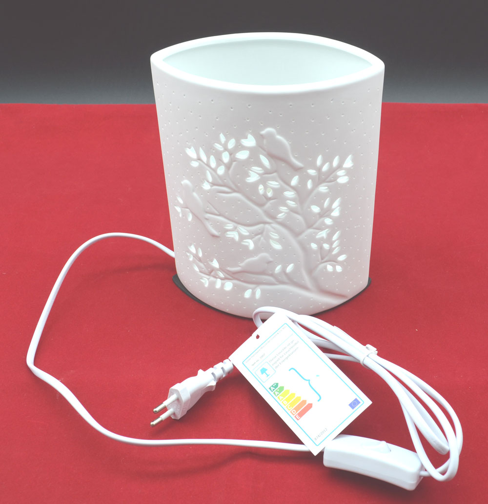 Porzellan-Lampe Ellipse Zweigmotiv weiß ca.20 x 16,5 x 10,5 cm (H/B/T)