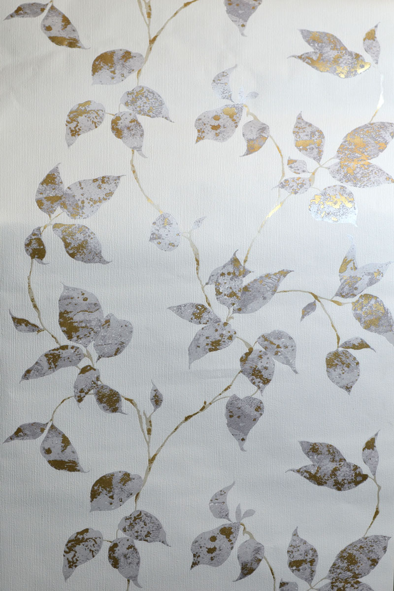 Vliestapete weiß mit Blätterranke grau-gold 36687-3 Kombitapete Eurorolle