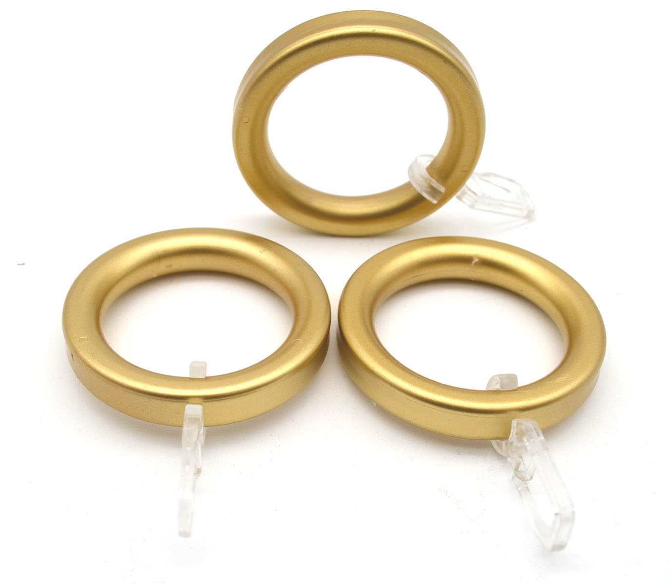 3 Stück Kunststoff-Ringe kantig mit Faltenhaken für Stangen mit Ø 28mm Gold matt