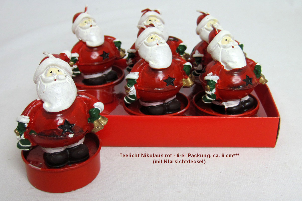 Teelichte Nikolaus rot 6er Packung ca. 6,5 cm