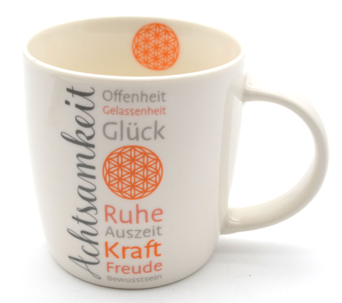 Tasse Becher "Achtsamkeit" Porzellan weiß 9x8,5x12 cm