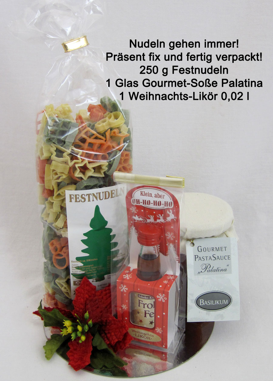 Festnudeln Präsent mit Gourmet-Soße und Weihnachts-Likör