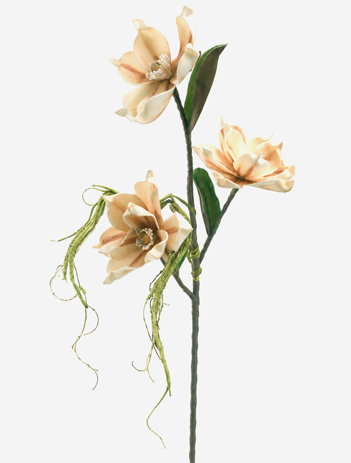Künstlicher Magnolienzweig 106 cm mit 3 Blüten Beige, Altrosa oder Weiß  Varianten
