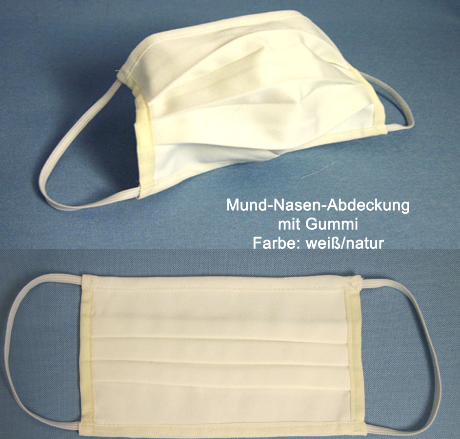 masken_weiss_gummi Waschbare Mund-Nasen-Abdeckung aus 100 % Bw ca. 17x10 cm weiss/natur mit Gummi