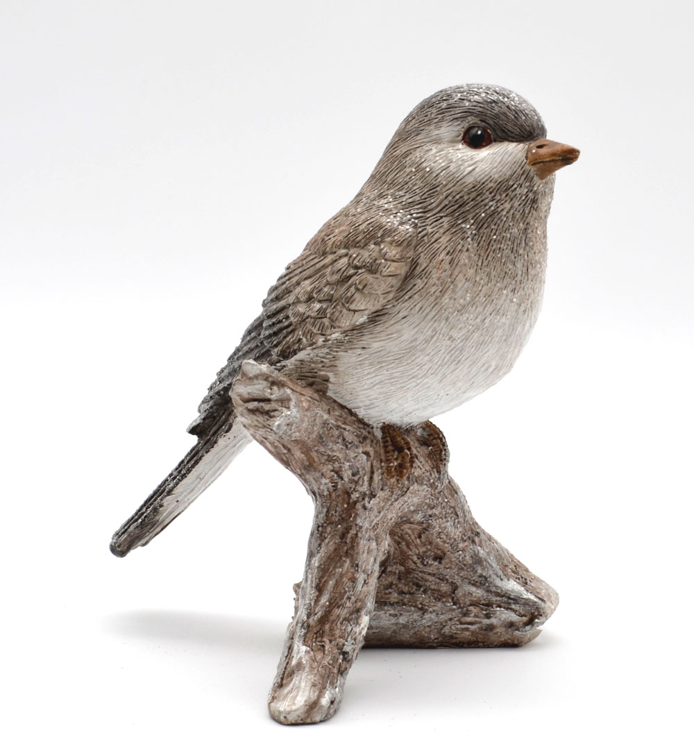 Vogel auf Ast braun-grau mit Glitzereffekt ca. 15,0 x 12,0 x 9 cm H/T/B 
