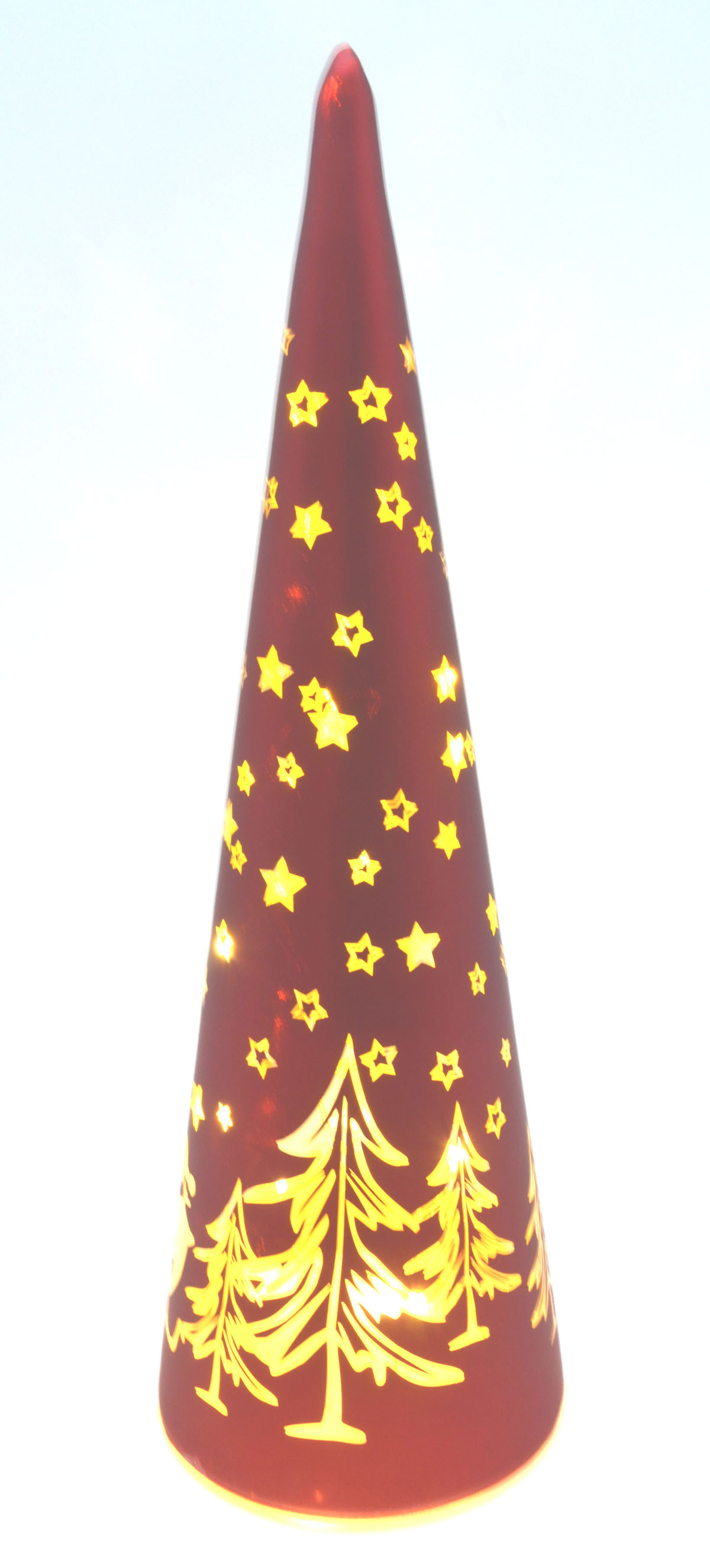 LED-Glastanne rot mit Timer und Weihnachtsmotiv – 25 cm