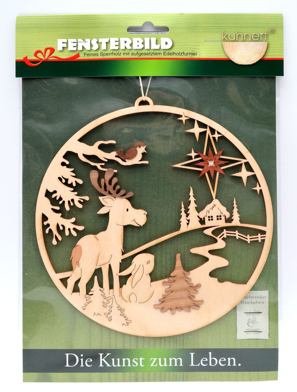 Fensterbild Motiv Elch mit Hase d=18 cm Echt Erzgebirge
