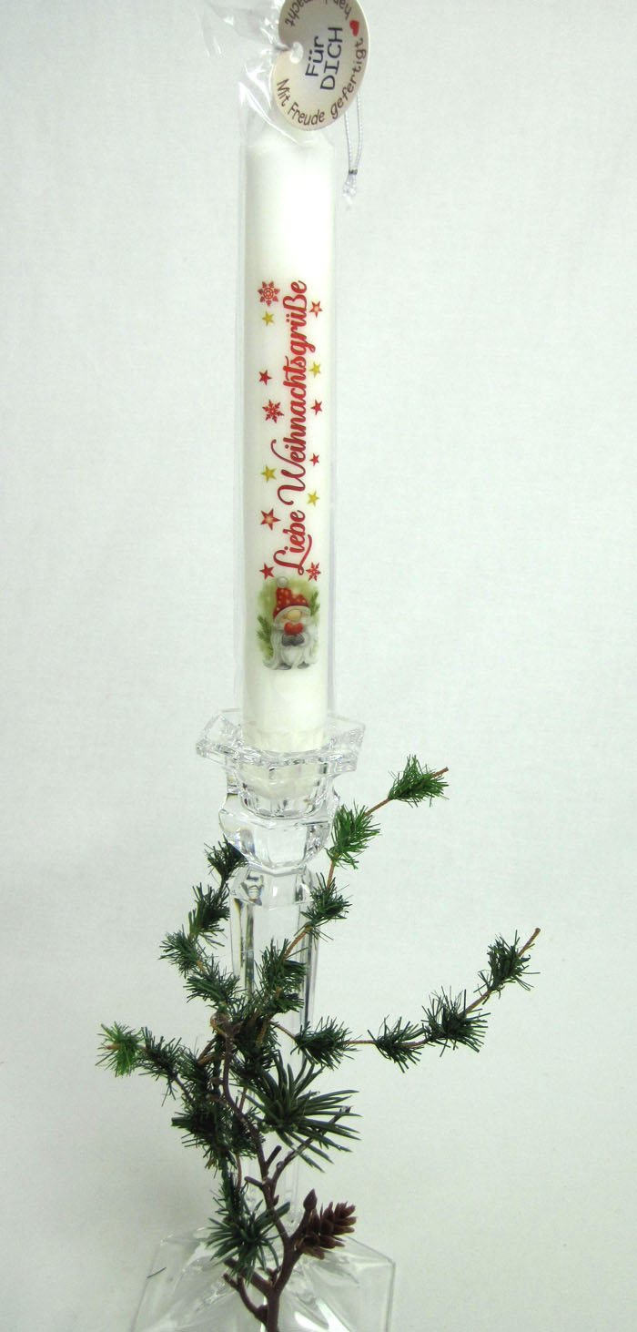 1 Stabkerze "Liebe Weihnachtsgrüße" Höhe 19 cm