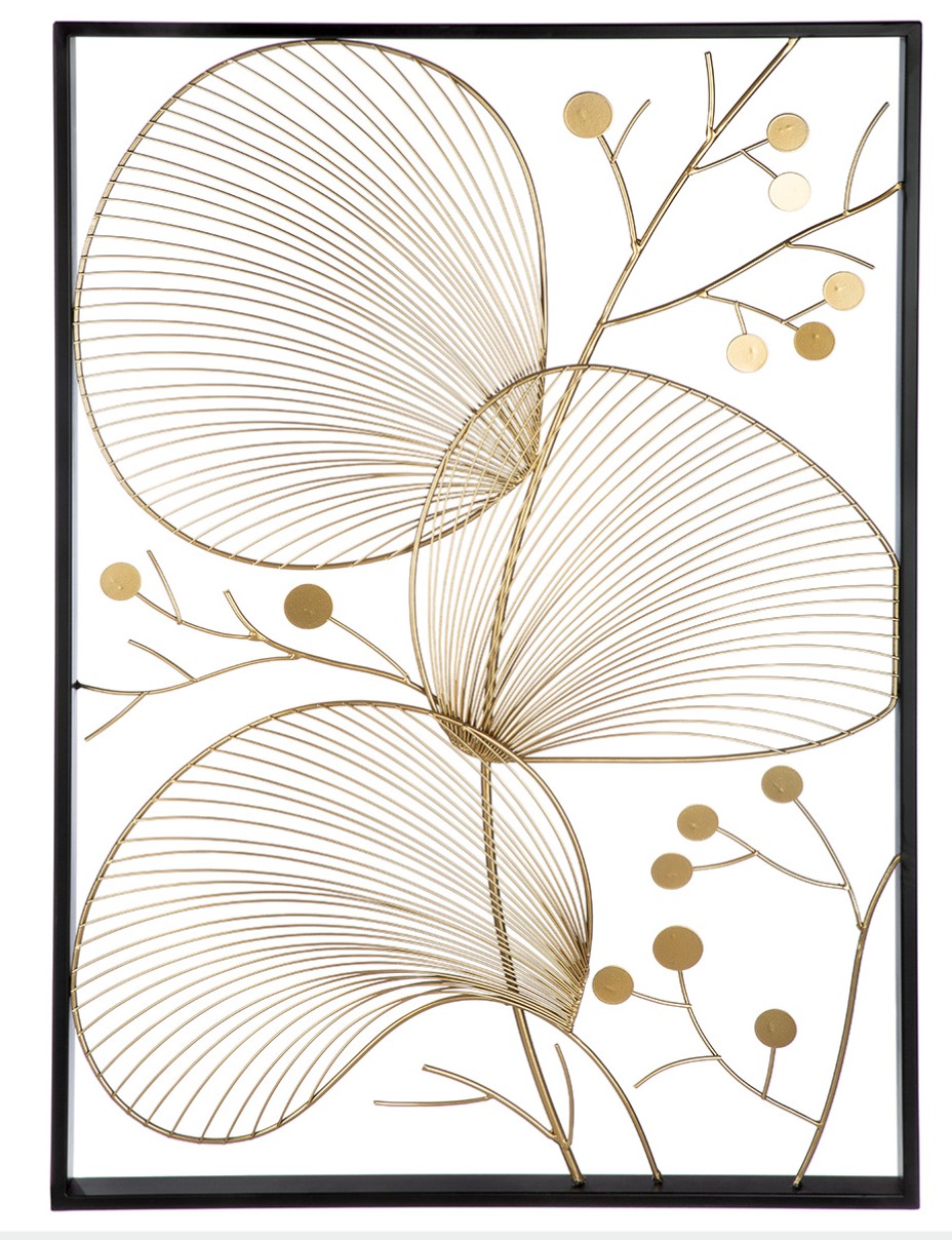 Wandrelief „Pandori“ aus Metall Schwarz und Gold, 51 × 76 cm
