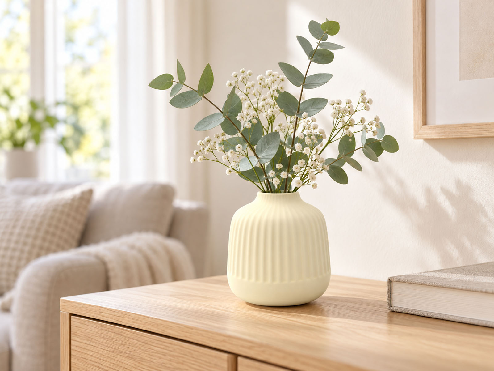 Moderne Deko-Vase 15 cm mit Rillenstruktur – Vanilla 