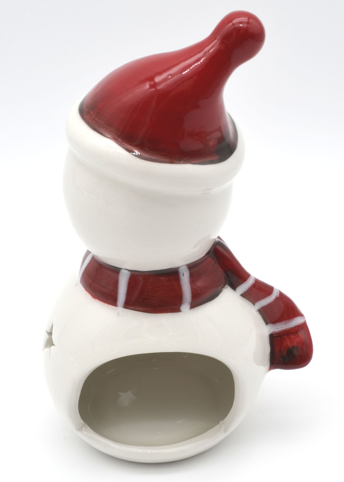 Keramik-Schneemann-Teelichthalter Wolli mit Zipfelmütze 14,8 cm