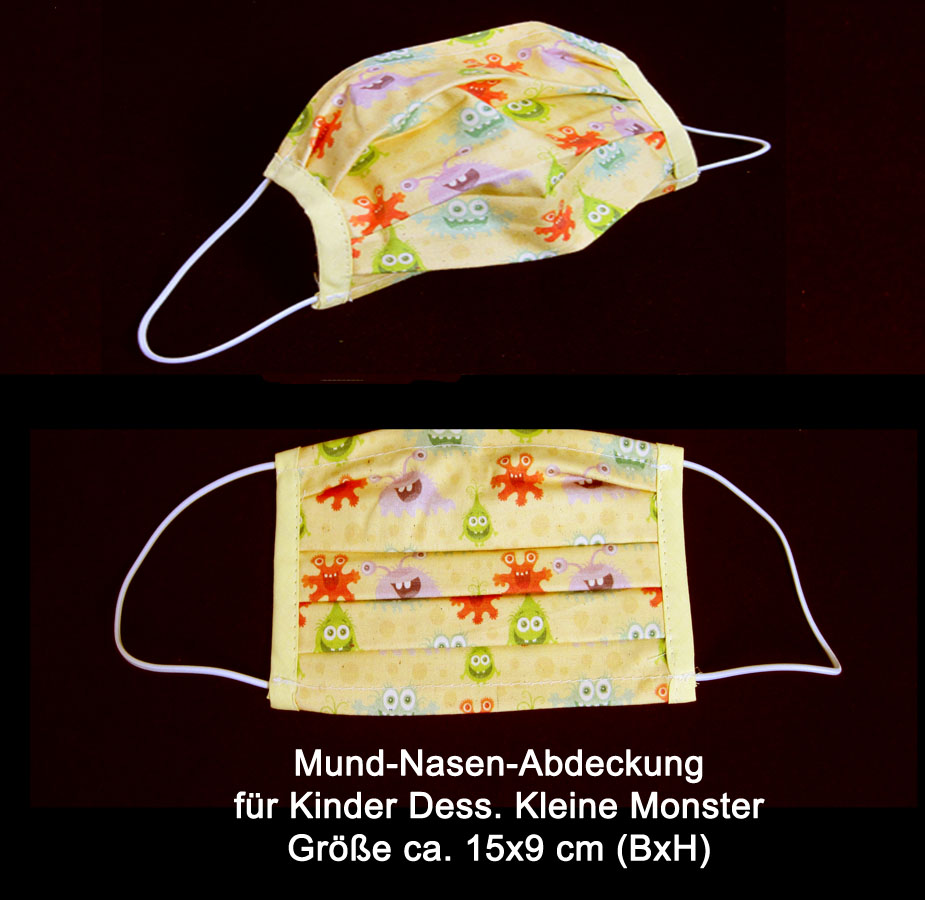 Mund-Nasen-Abdeckung für Kinder aus 100 % Baumwolle Dess. Kleine Monster