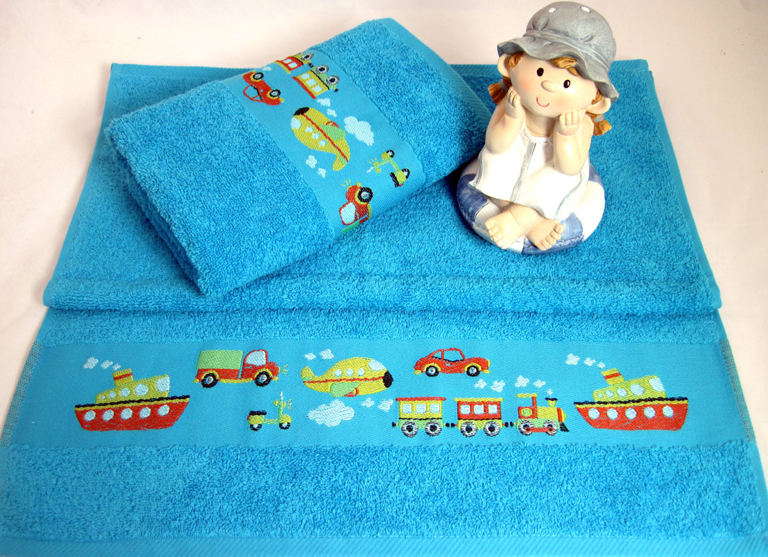 Kinder - Handtuch - Stickerei "Autos", blau mit Stickkante ca. 50x100cm (BxL)