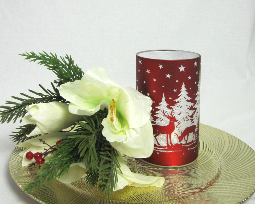 LED Deko-Licht Leuchte Glas medium Nr.2* Rot, Tiere im Wald, LED+Timer