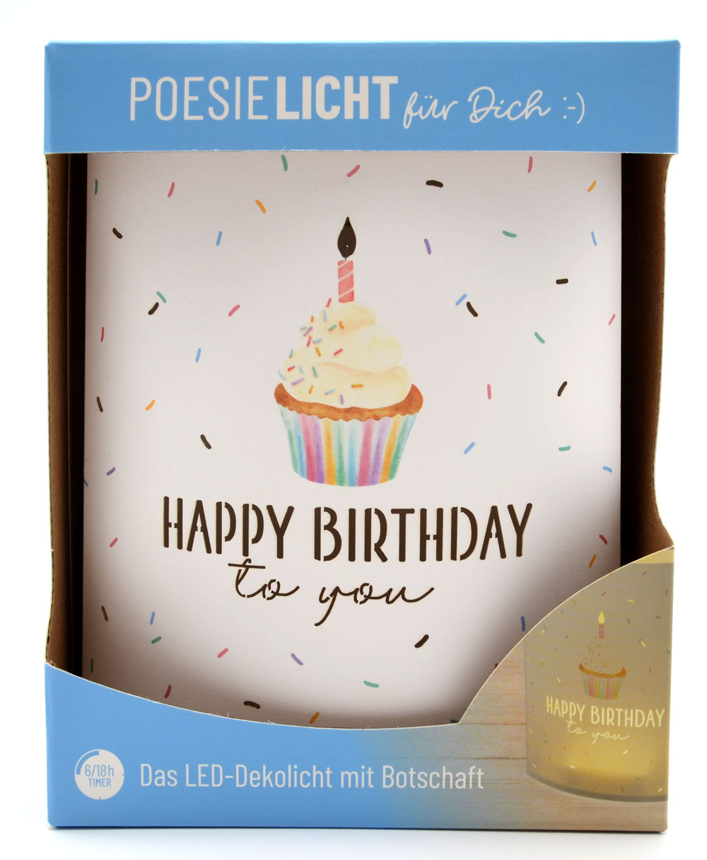 LED-Laterne Poesielicht Happy Birthday zum Stehen oder Hängen mit Timer 16x13,x5 cm LED-Laterne Poesielicht Happy Birthday zum Stehen oder Hängen mit Timer 16x13,x5 cm