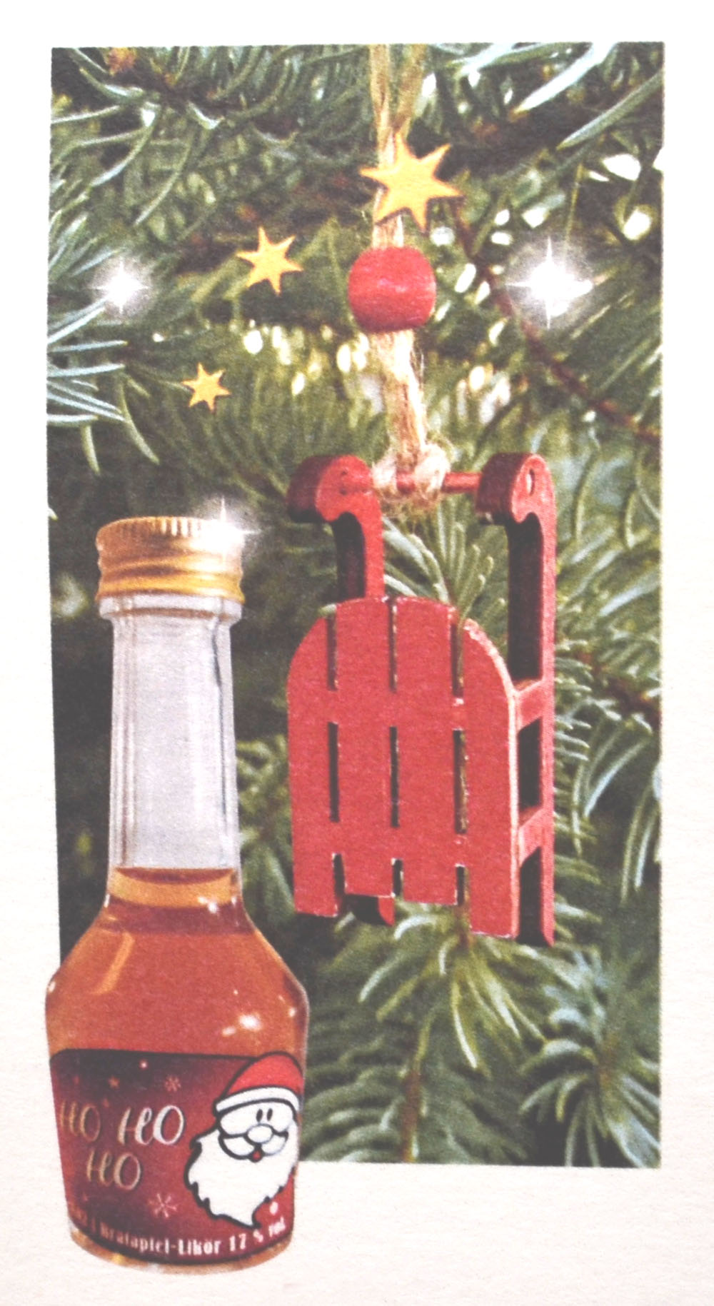 Kleines Likörpräsent Bratapfel mit Schlitten in Geschenkfolie 0,02 l 