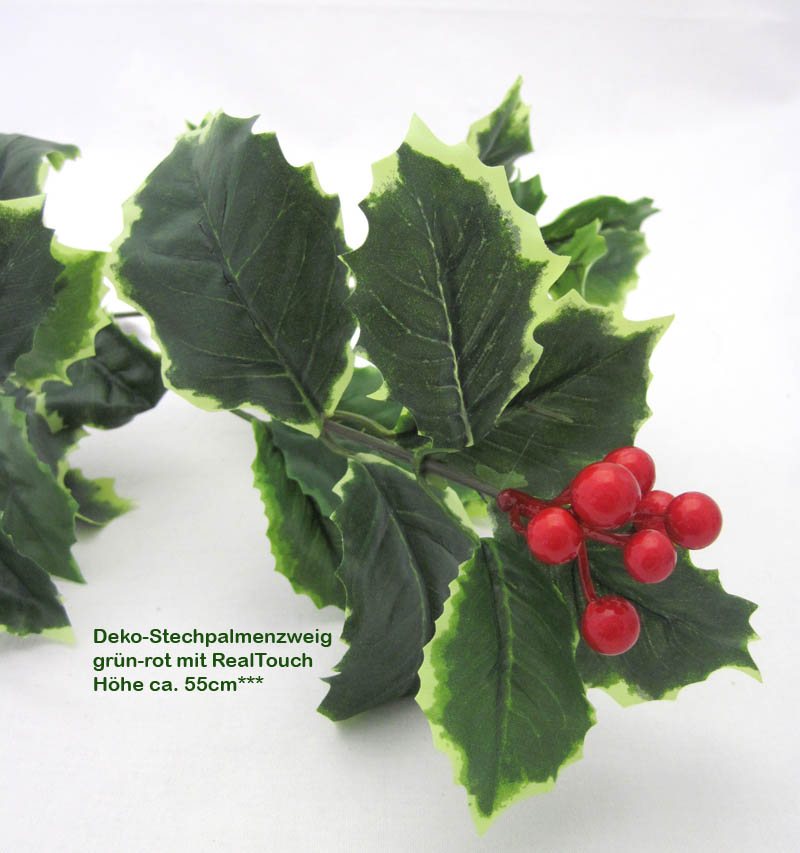 1 Deko-Zweig Stechpalme grün-rot, Länge ca. 55 cm