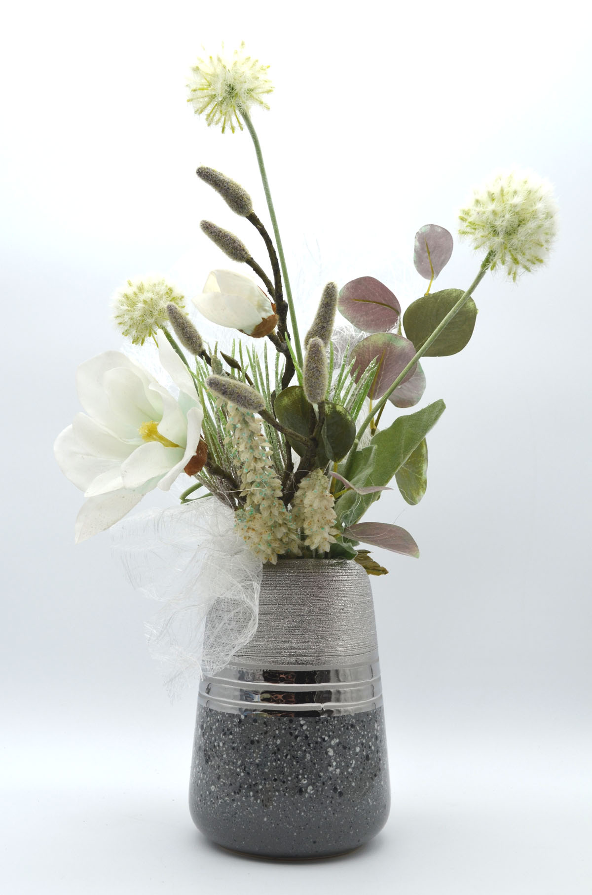 Kunst-Blumenarrangement Magnolie weiß in Keramik-Vase ca. 25x55x30cm (B/H/T)