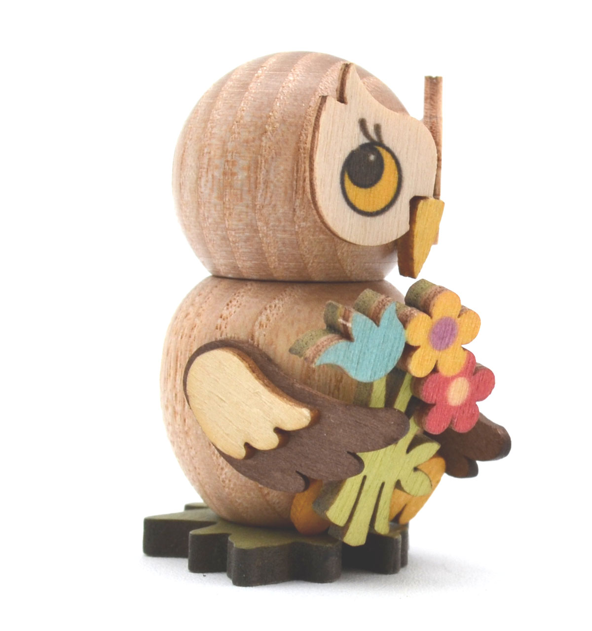 Kuhnert - Eulenkind mit Blumenstrauß zum Stellen - Holzfigur ca. 4 cm 
