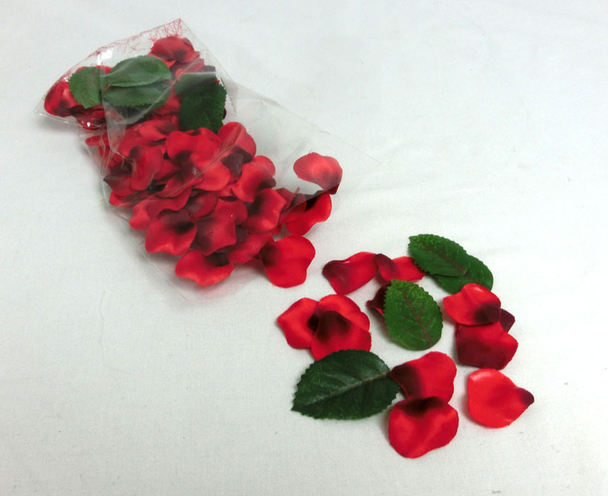 1 Packung Streuteile Textil Rosenblüten und Blätter Rot-Grün ca. 2-3 cm