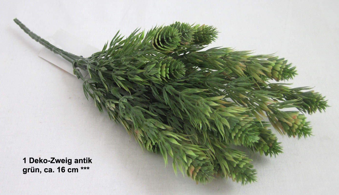 1 Deko-Zweig antik, künstlich, grün, ca. 16 cm