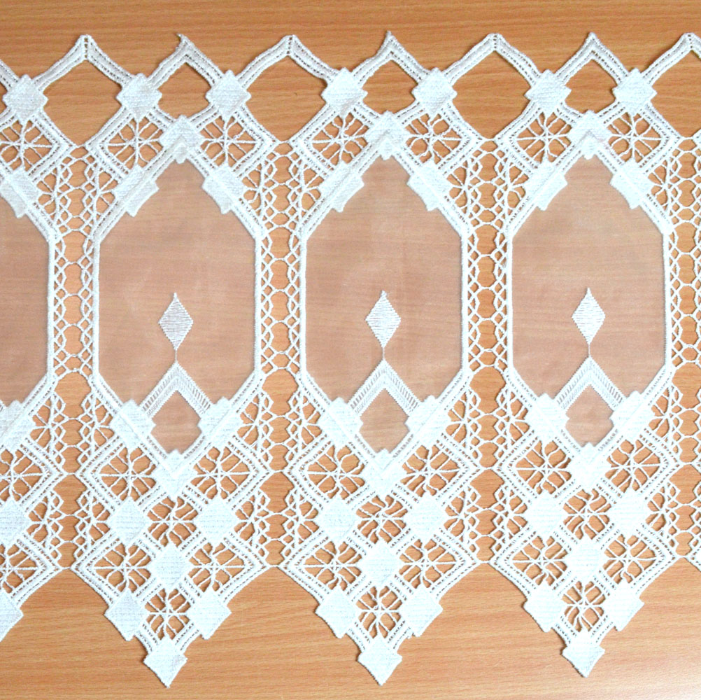 1 Segment 10 cm Kurzgardine Stickerei und Spitze weiß in 3 Höhen